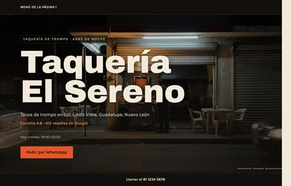 Página de demostración de Taquería El Sereno, taquería de trompo en Guadalupe, Nuevo León