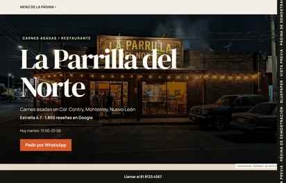 Página de demostración de La Parrilla del Norte, carnes asadas en Monterrey